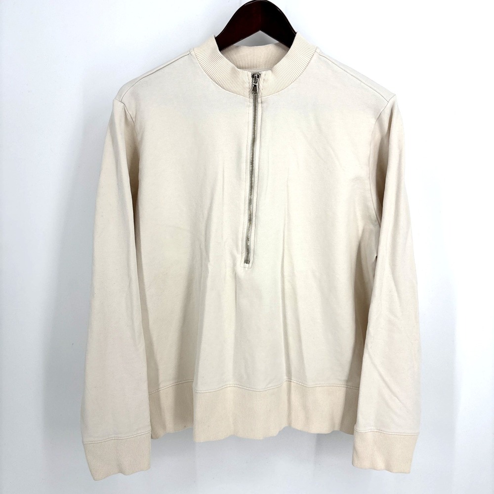Universal Standard Zoe Half-Zip Funnel Neck Pullover Sweatshirt Cream‎ Small